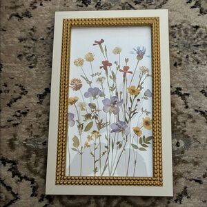 Elegant Gold and Cream Floral Framed Print Glass Face 10” W X 16” L nwt